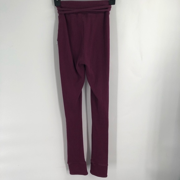 GYMSHARK Slounge Ribbon Bottoms Dark Ruby Marl Tie Waist Ribbed Soft Legging XS - Picture 6 of 8